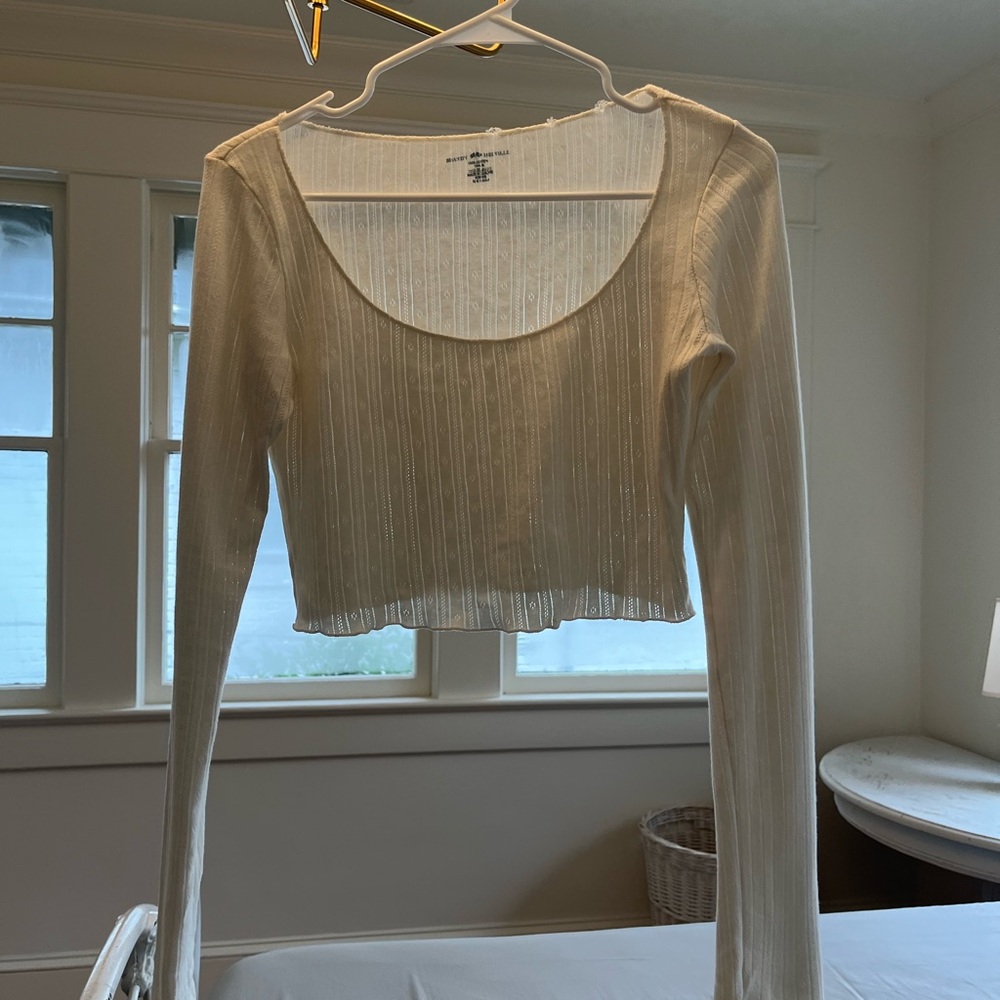 White Long Sleeve Brandy Melville Crop Top